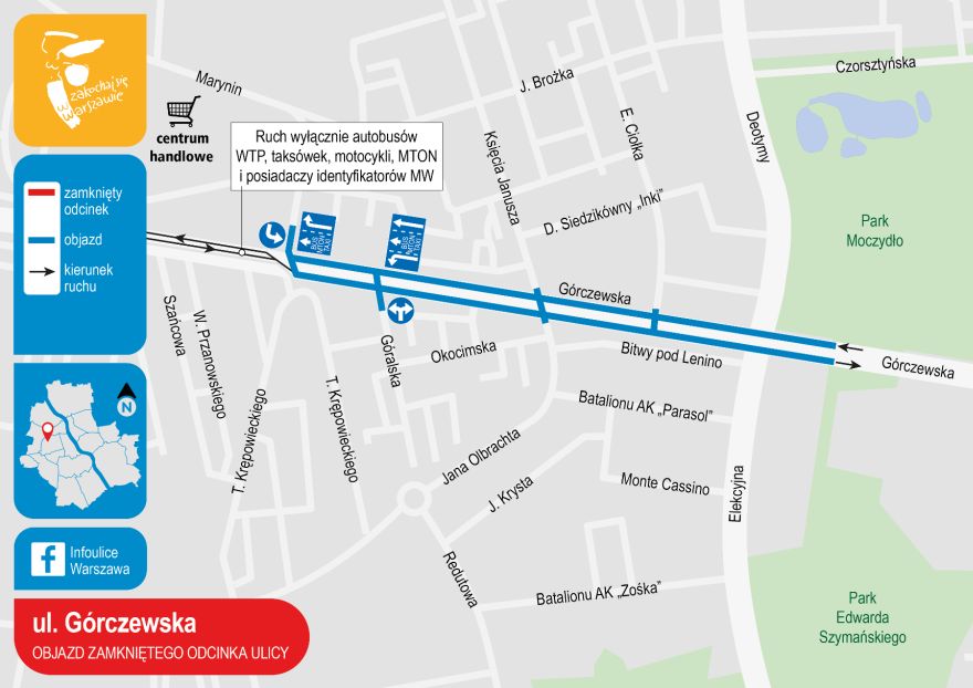 ulica Górczewska objazd zamkniętego odcinka ulicy