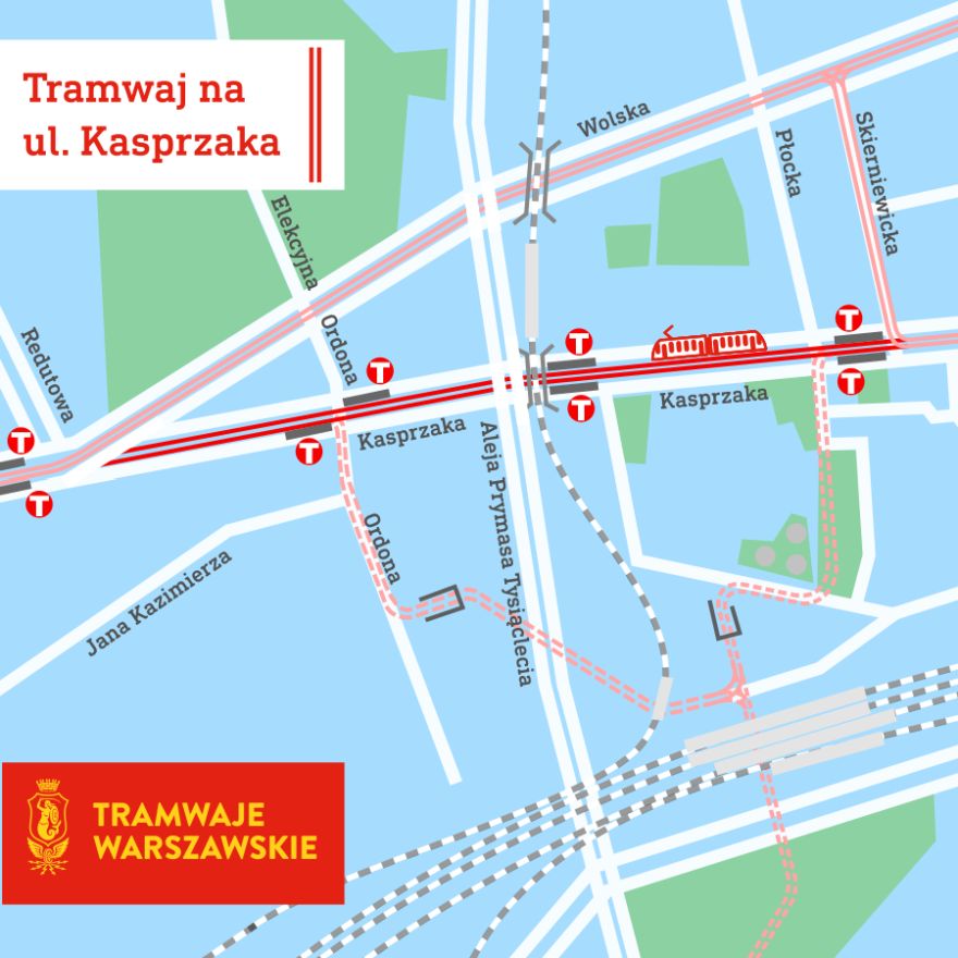 Przebieg linii tramwajowej na ul. Kaprzaka
