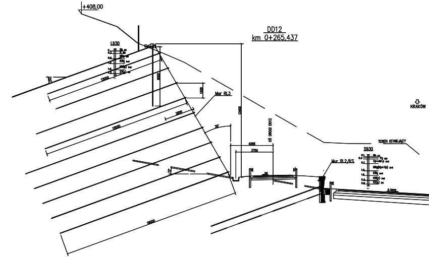 Rys. 8. Droga ekspresowa S7, schemat konstrukcji ściany oporowej RL3