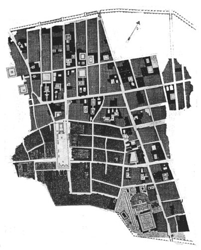Rys. 4. Pompeje plan miasta (H. Sawczuk, Historia budowy miast, PB, Białystok 1991)