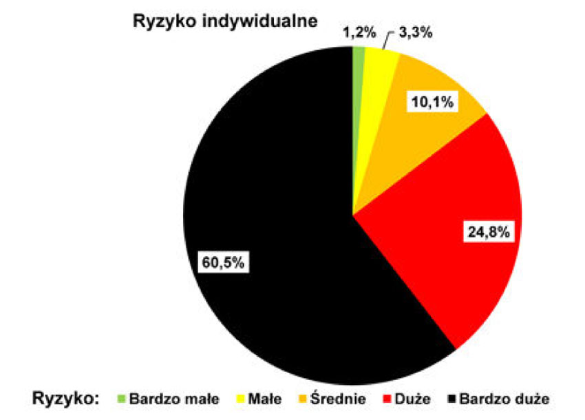 Rys. 2. Ryzyko indywidualne na drogach krajowych w Polsce w latach 2006-2008