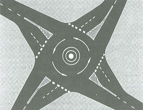 Rys. 9. Wielopasowe mini rondo brytyjskie (wersja dla ruchu prawostronnego)